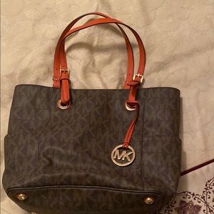 Michael Kors Brown Structured Tote with Leather Trim